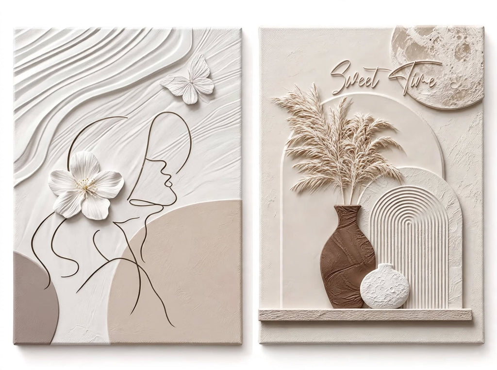 Boho Line Art & Pampas Vase Wall Art Set of 2