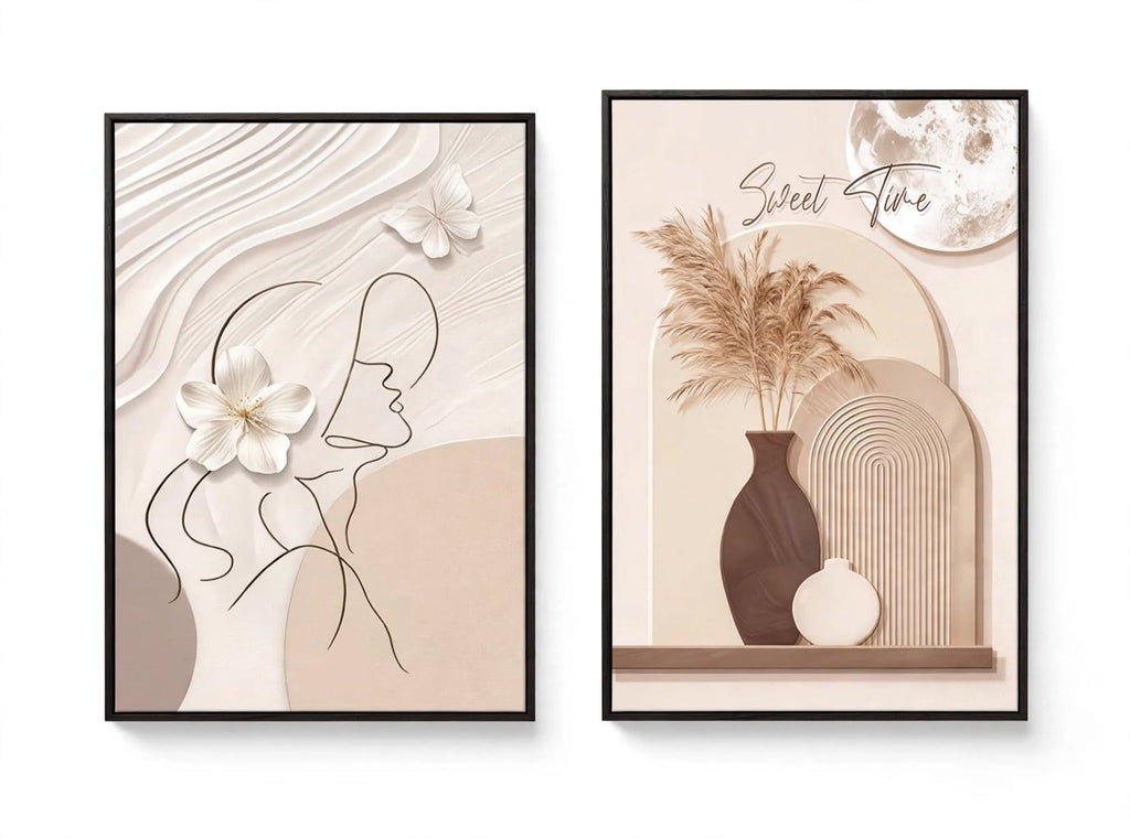 Boho Line Art & Pampas Vase Wall Art Set of 2