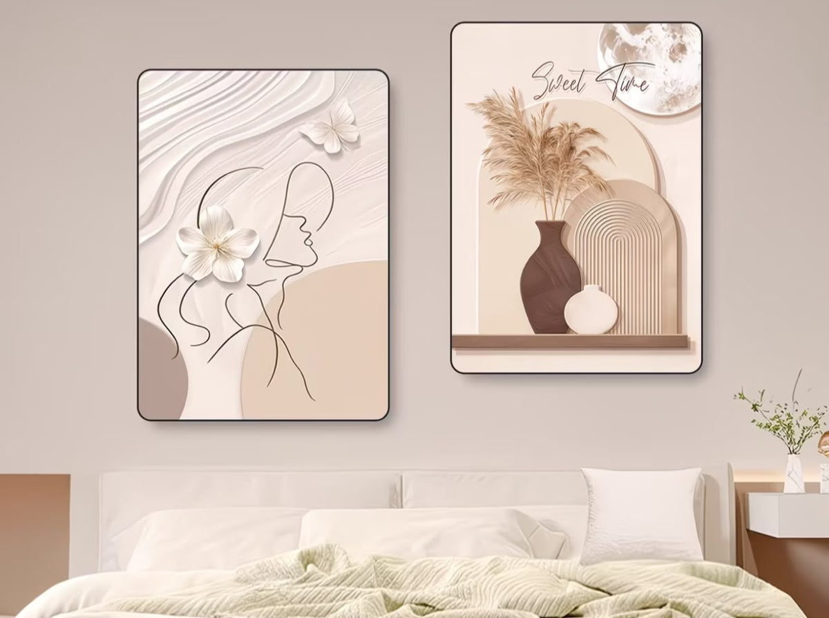 Boho Line Art & Pampas Vase Wall Art Set of 2