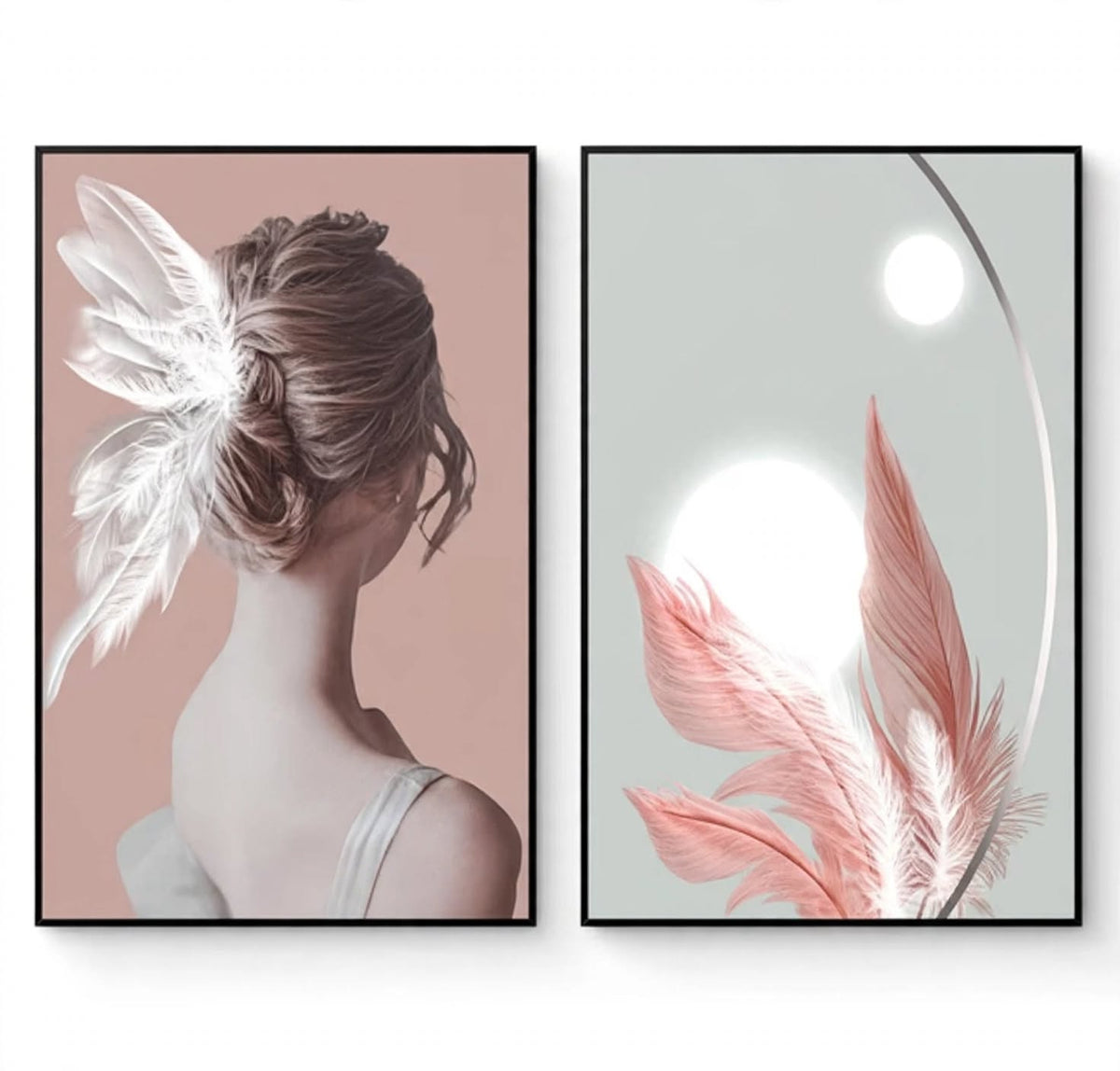 Blush Feather Woman Wall Art Set of 2