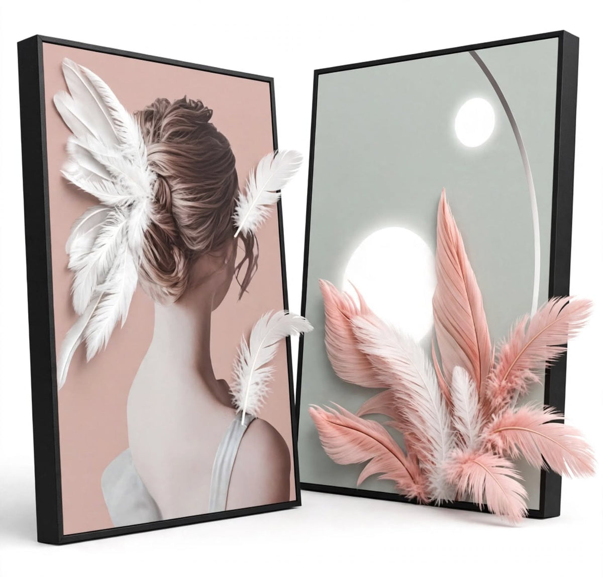 Blush Feather Woman Wall Art Set of 2
