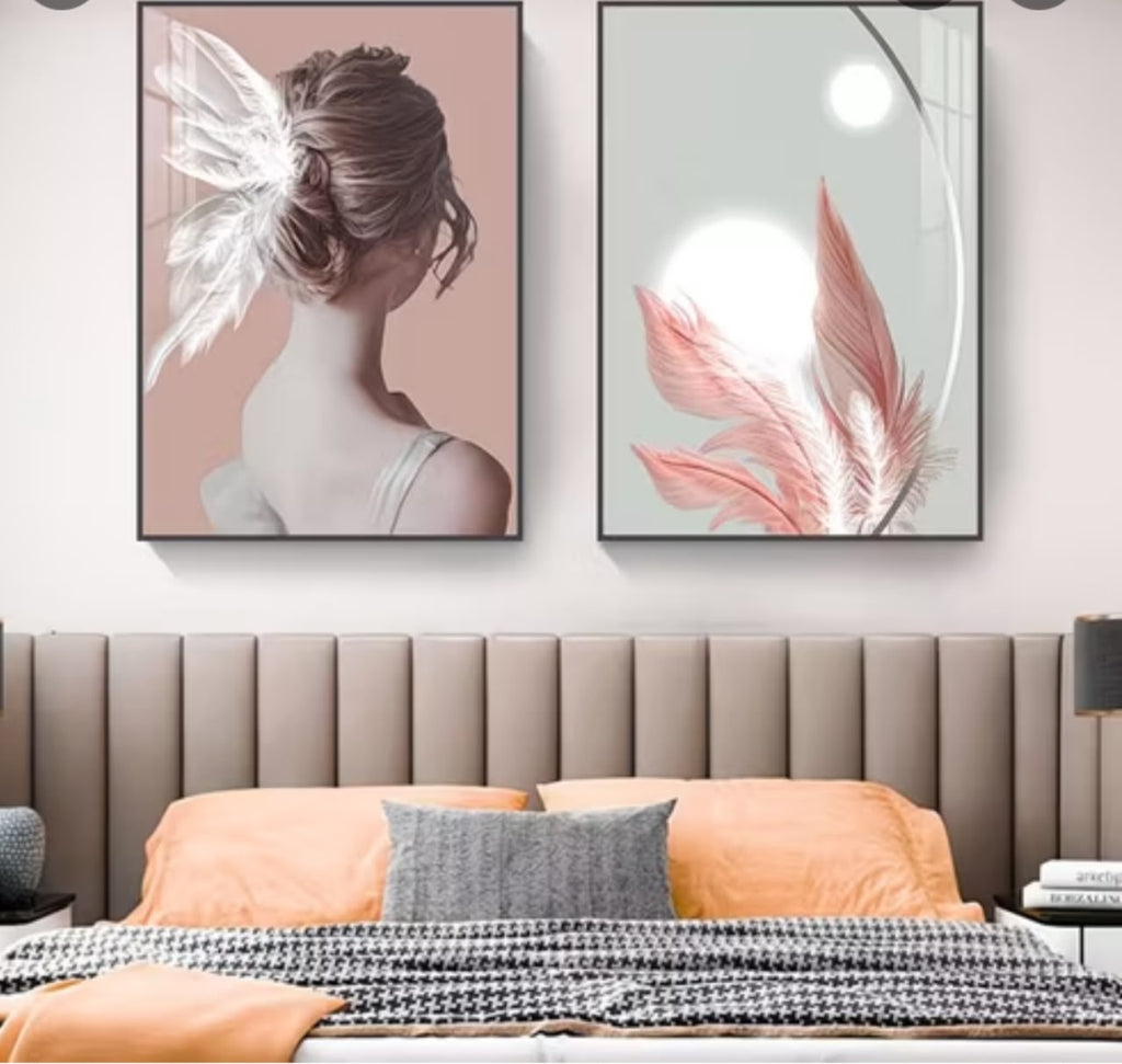Blush Feather Woman Wall Art Set of 2