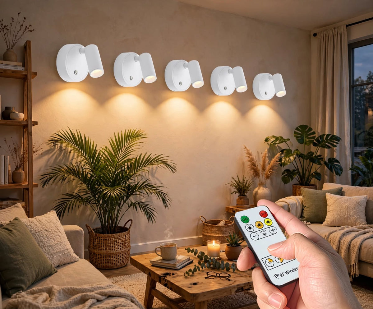 Wireless LED Wall Spotlights with Remote – Set of 5