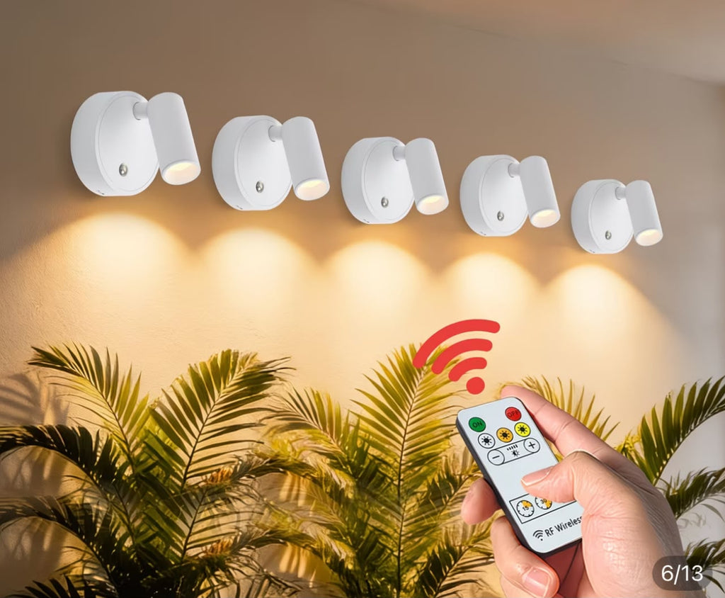 Wireless LED Wall Spotlights with Remote – Set of 5