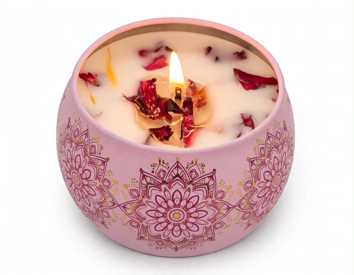 Scented Candle Tins with Dried Petals – Gift Set