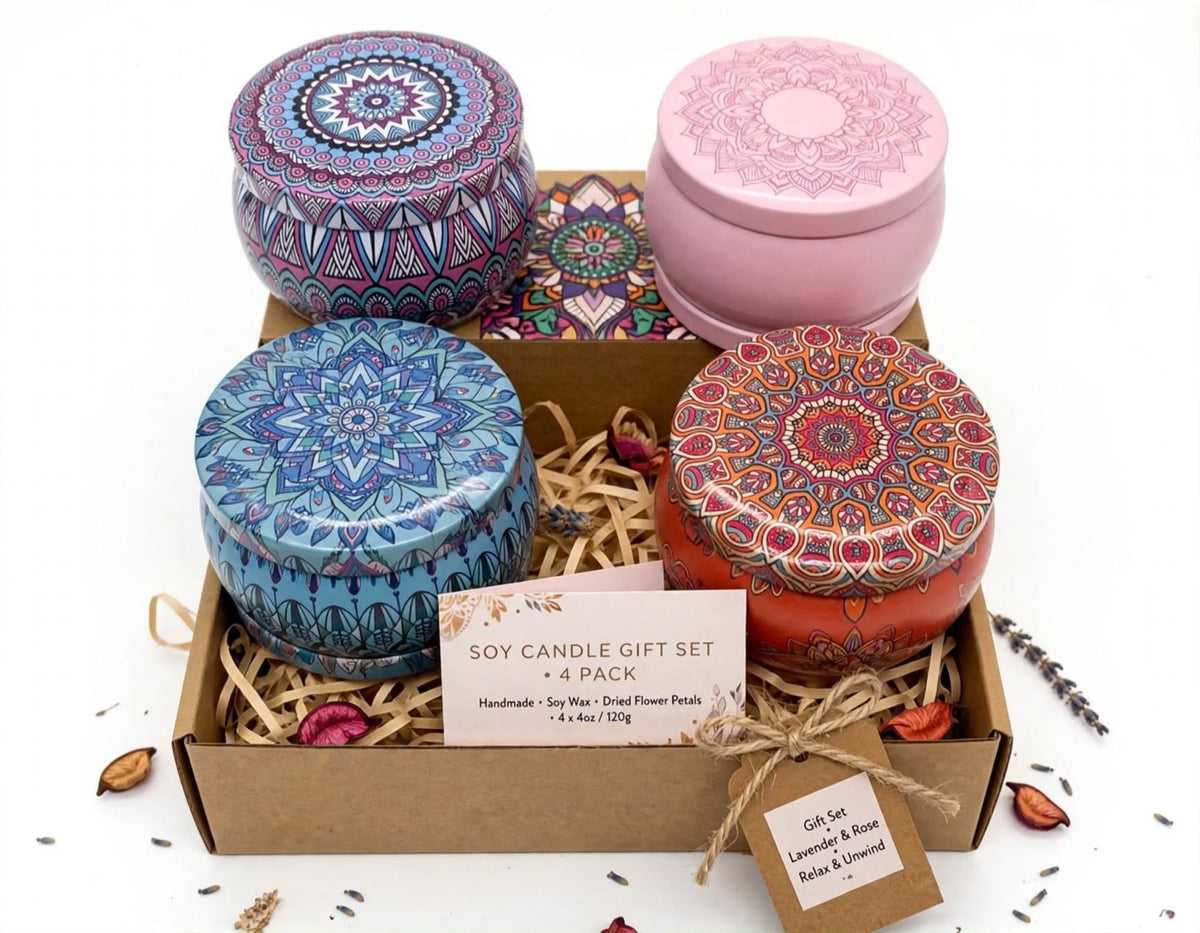 Scented Candle Tins with Dried Petals – Gift Set