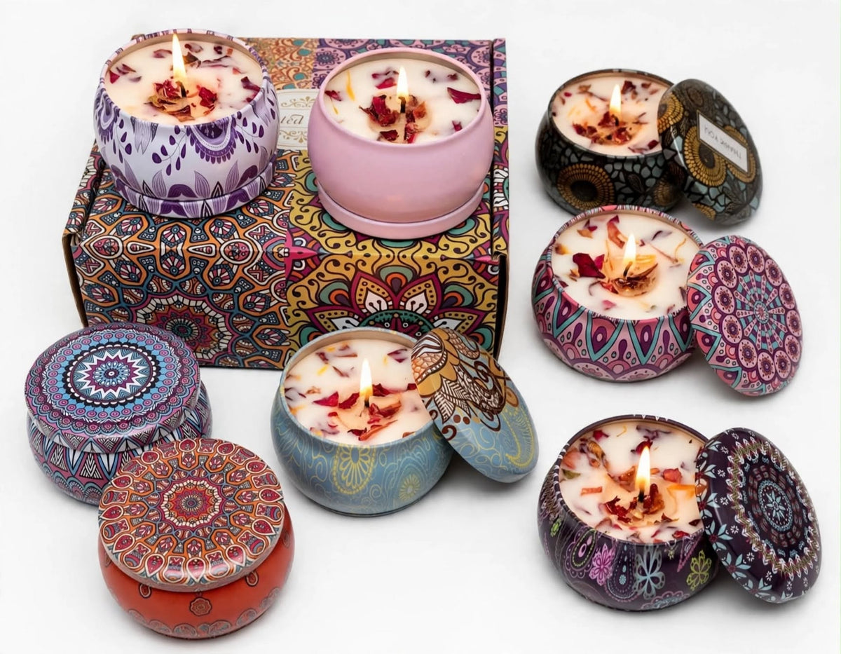 Scented Candle Tins with Dried Petals – Gift Set