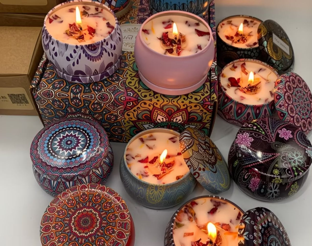 Scented Candle Tins with Dried Petals – Gift Set