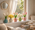 Pastel Mini Ceramic Vases with Faux Flowers – Set of 5