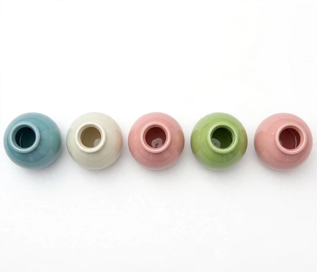 Pastel Mini Ceramic Vases with Faux Flowers – Set of 5