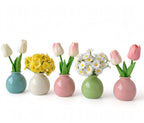 Pastel Mini Ceramic Vases with Faux Flowers – Set of 5