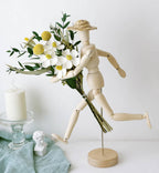 Wooden Mannequin Figure with Dried Flower Bouquet