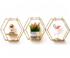 Gold Hexagon Wall Shelves with Fairy Lights