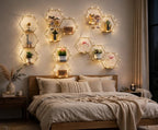 Gold Hexagon Wall Shelves with Fairy Lights