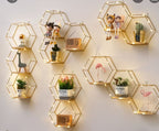 Gold Hexagon Wall Shelves with Fairy Lights