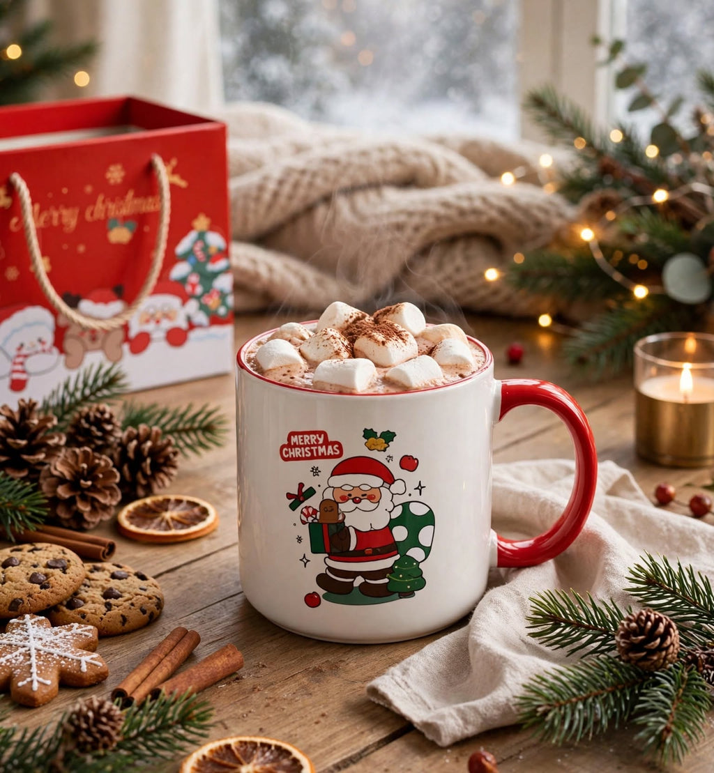Santa Mug Gift Set with Wooden Lid & Spoon