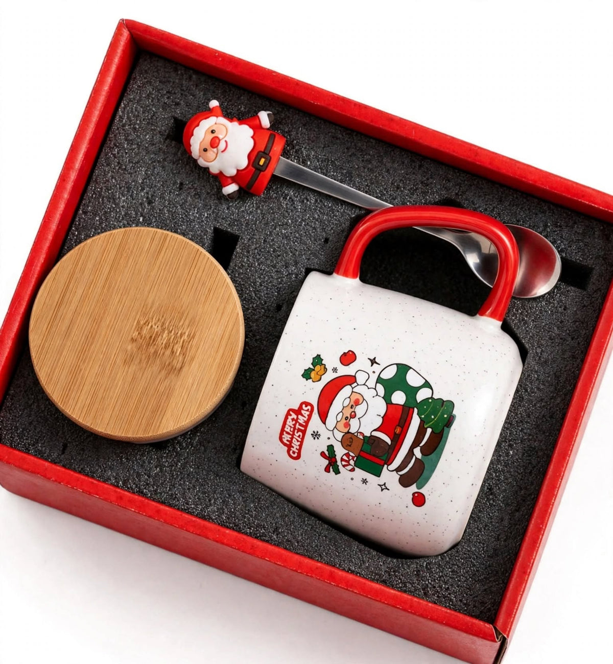 Santa Mug Gift Set with Wooden Lid & Spoon