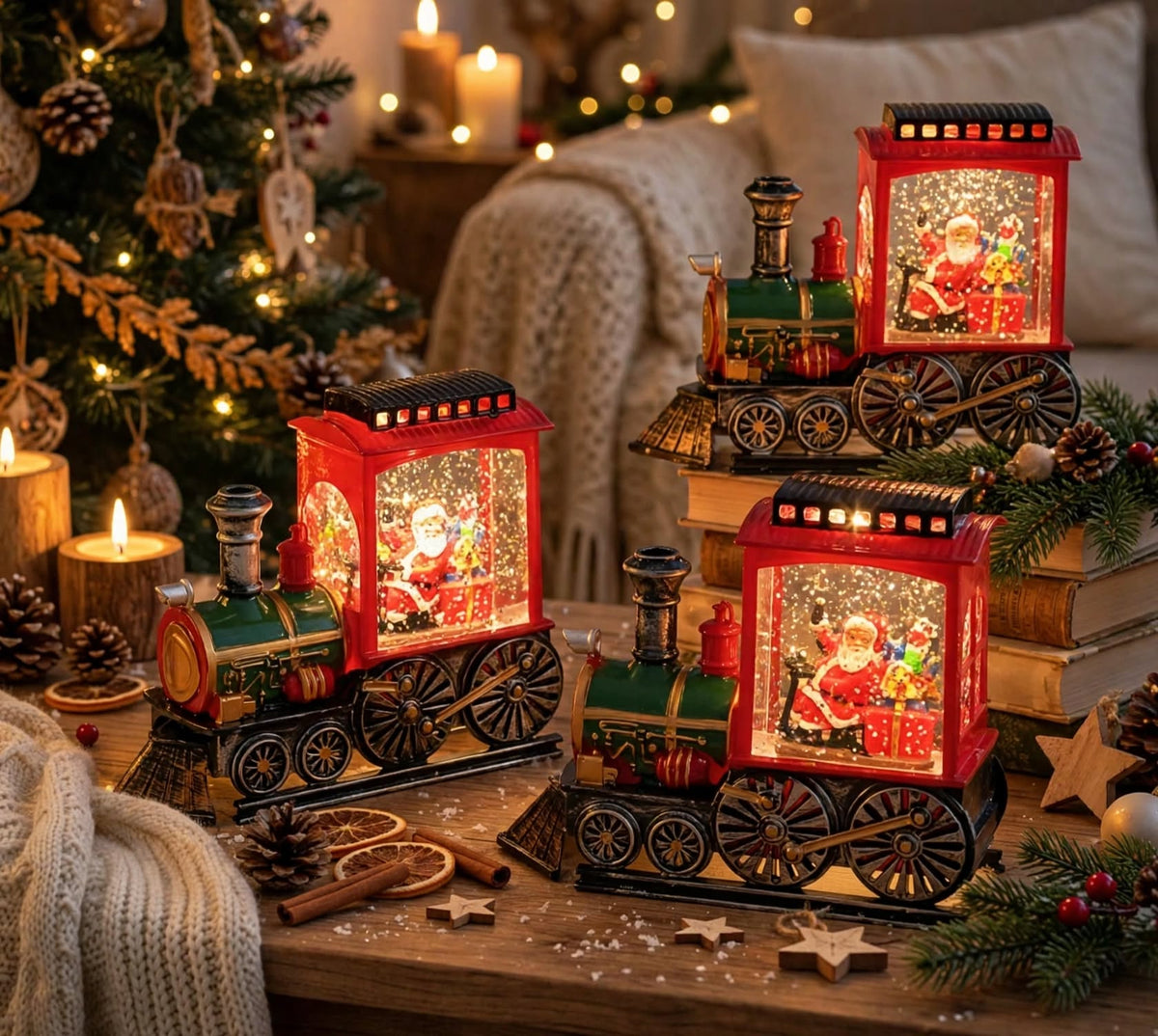 Santa Express Train Glitter Snow Lantern