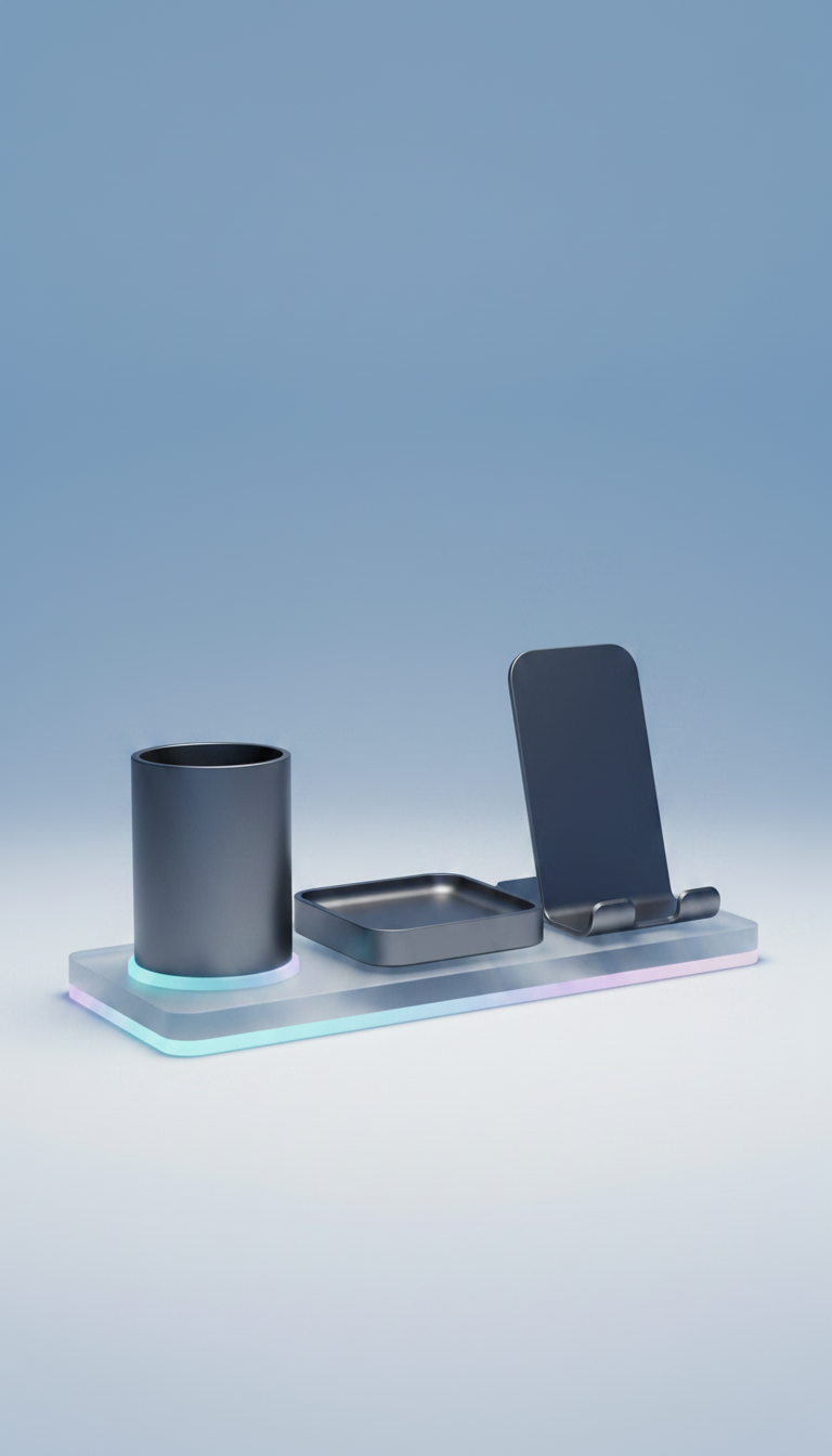Alternate angle view of Anodized aluminum desk organizer set