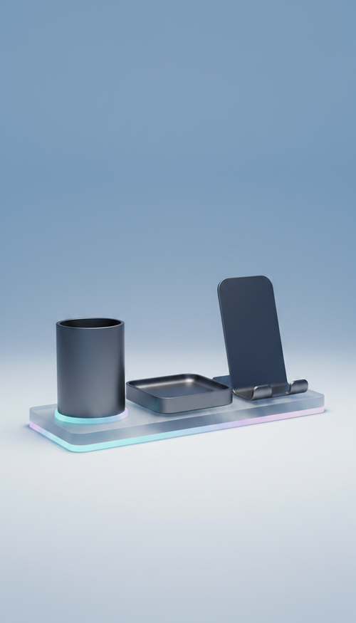 Alternate angle view of Anodized aluminum desk organizer set