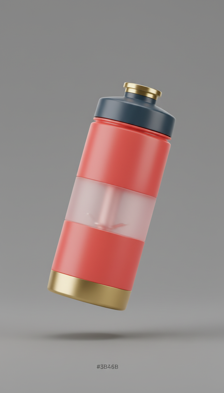 Compact shape, Capture the blender bottle at a dynamic 3/4 angle to highlight its design features, such as the spill-proof...