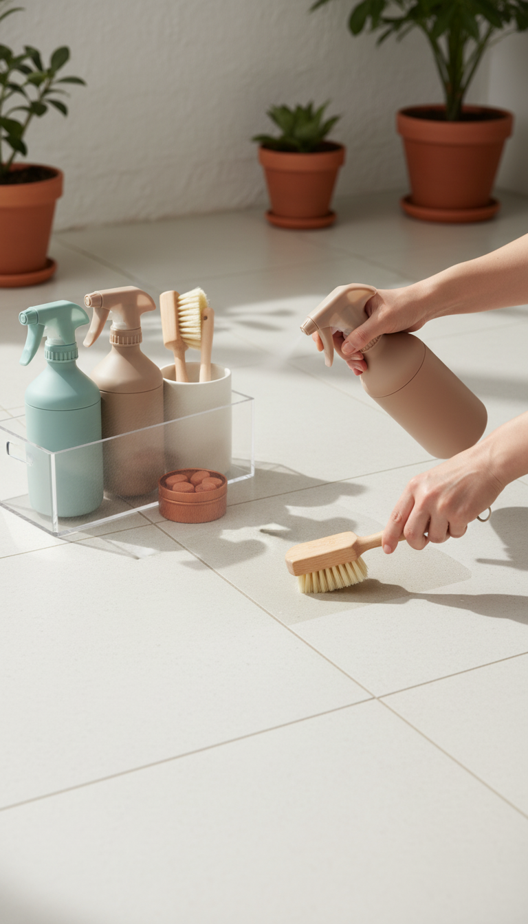 Cleaning organizer kit with stackable box in use