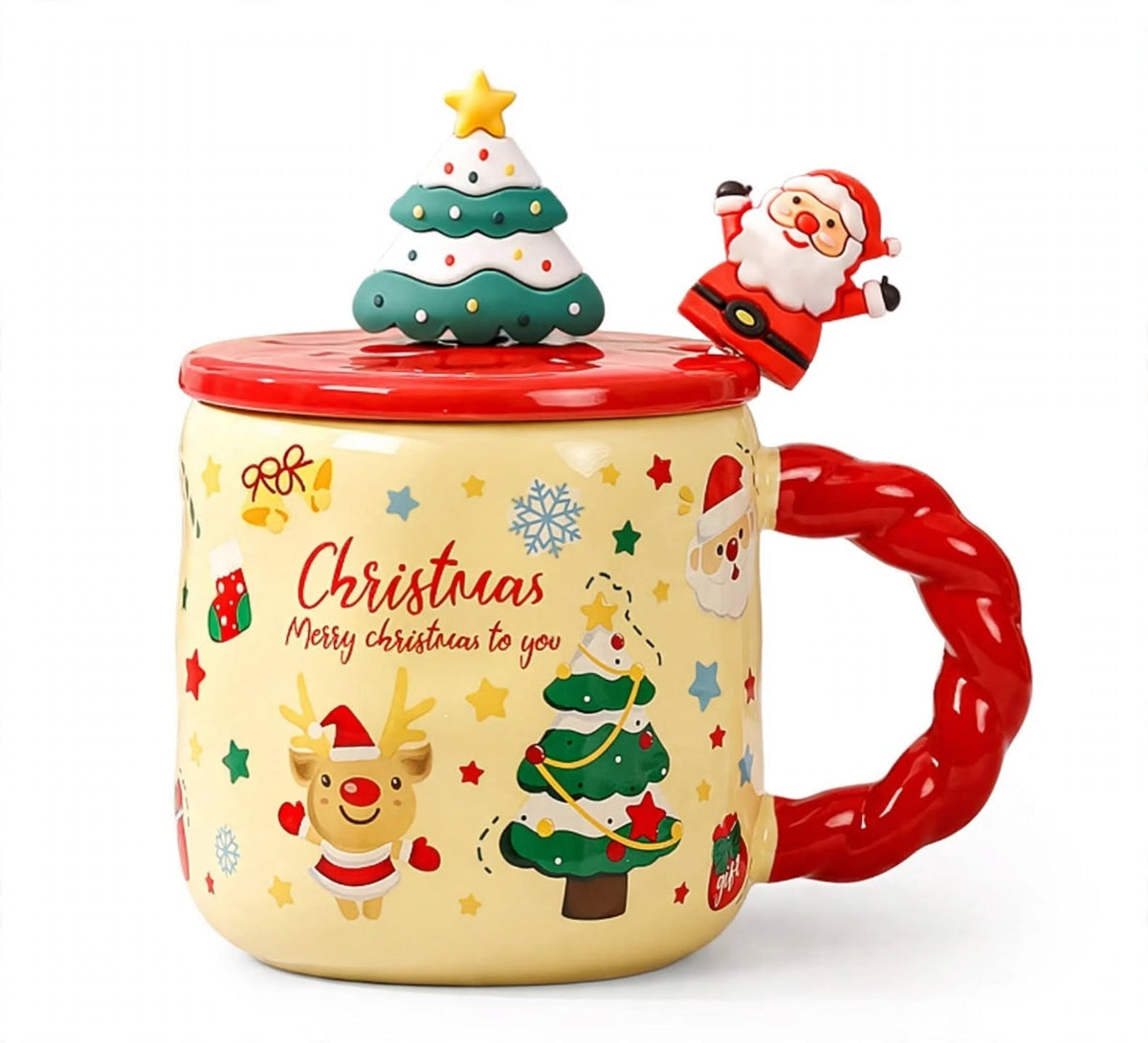 3D Christmas Mug close-up detail Santa lid