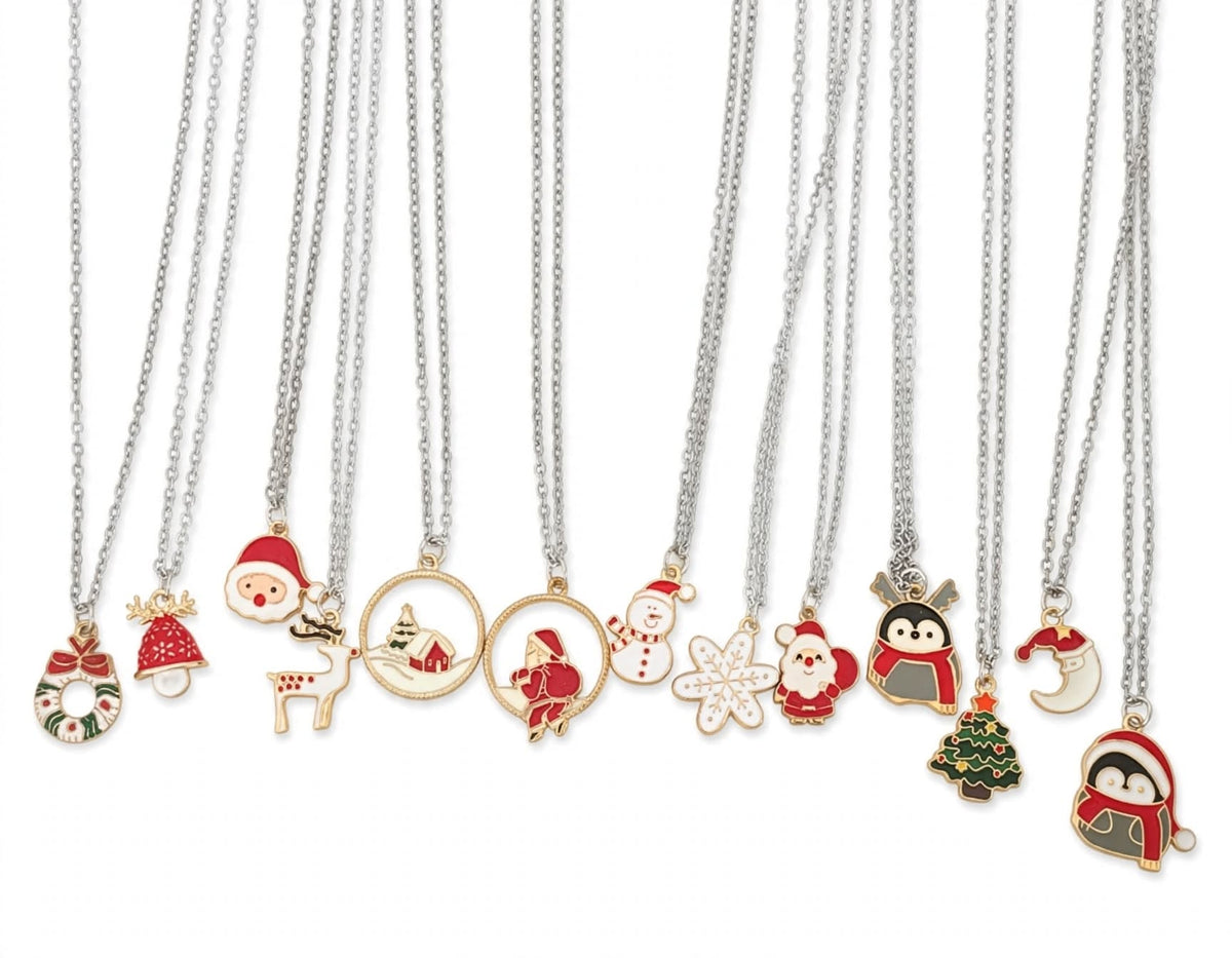 12Pcs Christmas Necklace Set - all designs white background