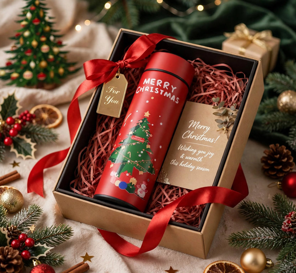 Merry Christmas Thermos Bottle Close Up Design