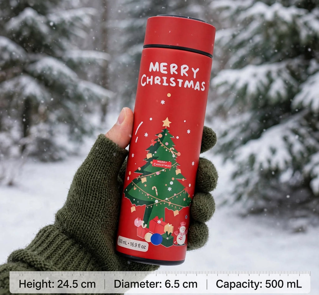 Christmas Thermos Bottle White Background