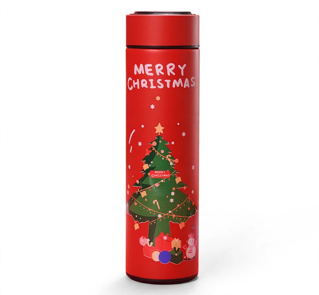Christmas Thermos Bottle Cozy Setting with Snowman