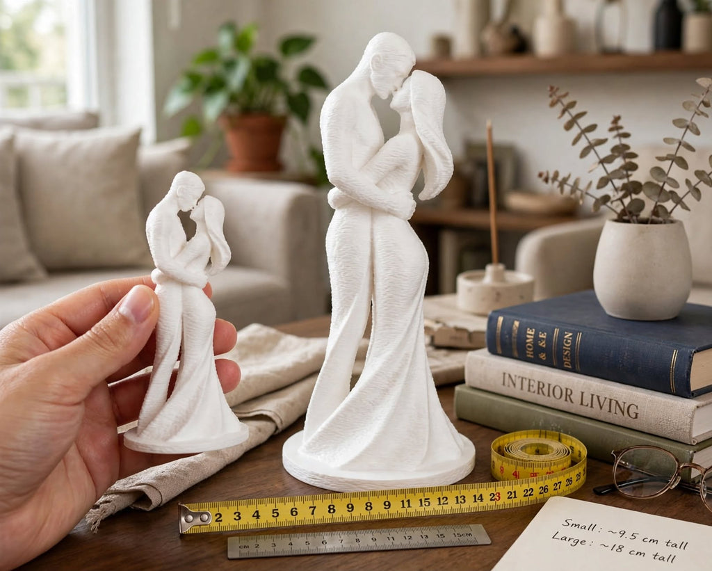 Romantic Couple Embracing Statue - white background both sizes