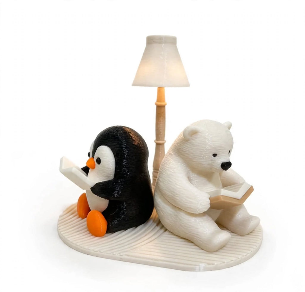 Cute Reading Animals Night Light - Panda & Polar Bear cozy lifestyle warm glow