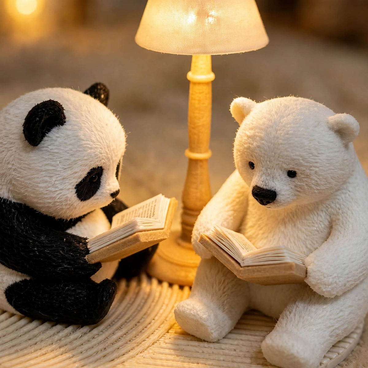 Cute Reading Animals Night Light - Penguin & Polar Bear white background isolated