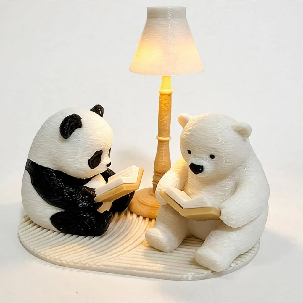 Reading Animals Night Light - Panda & Polar Bear white background close-up detail