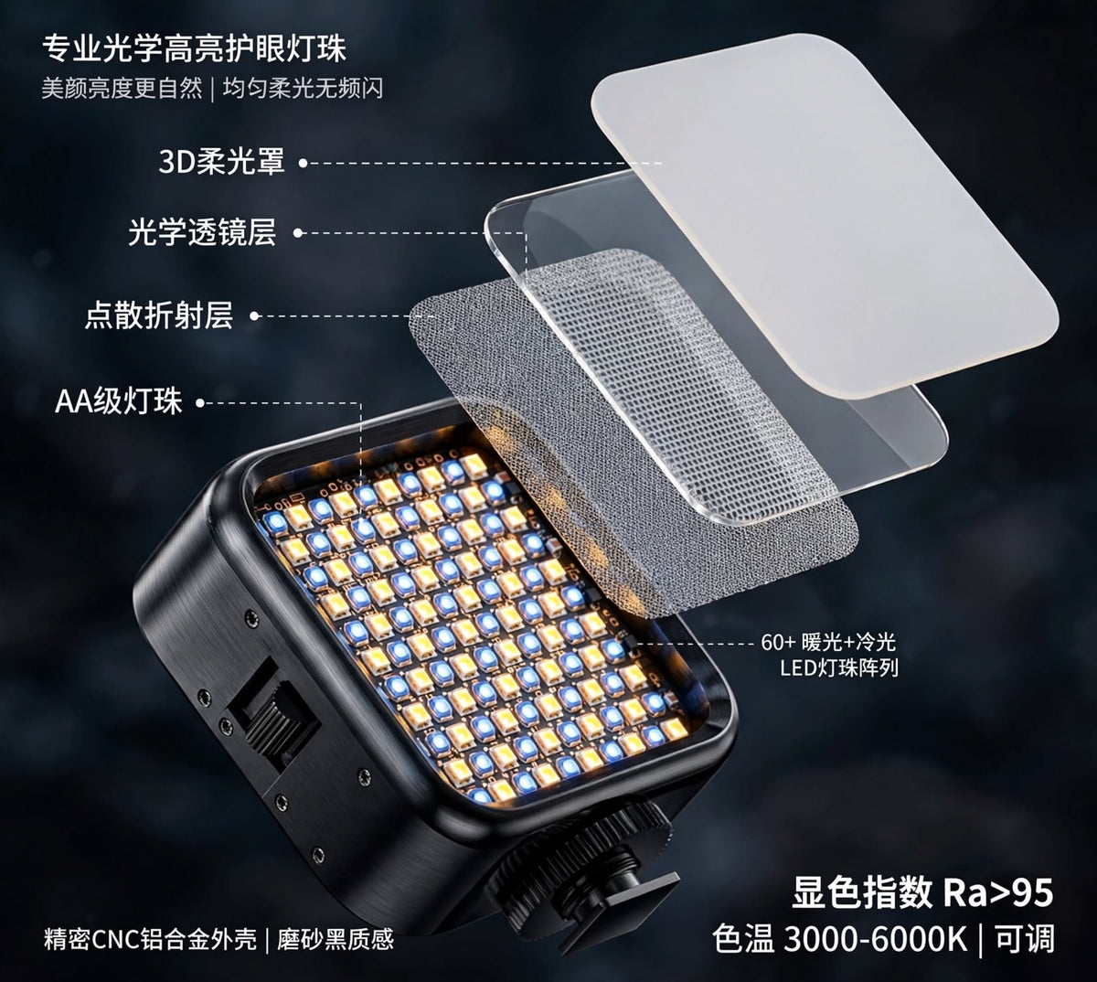 Mini LED Video Fill Light - white background isolated with clip mount