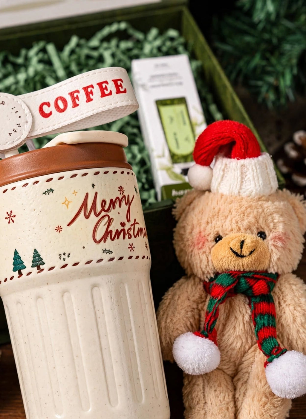 Merry Christmas Luxury Gift Box Set with Coffee Mug and Teddy Bear