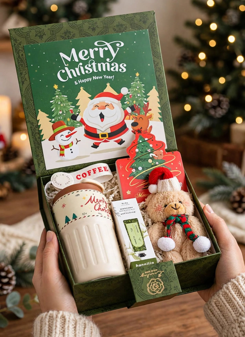 Christmas Coffee Mug and Teddy Bear Close Up