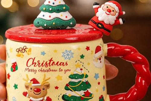 3D Christmas Mug white background - Santa Tree Lid