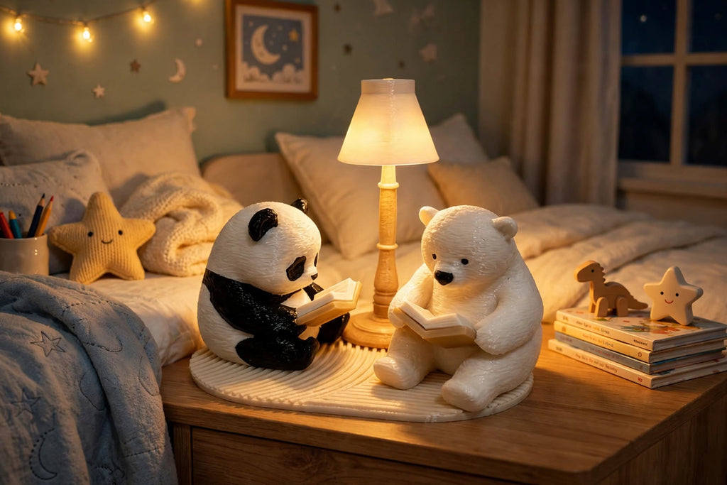Reading Animals Night Light - Panda & Polar Bear kids bedroom nightstand lifestyle