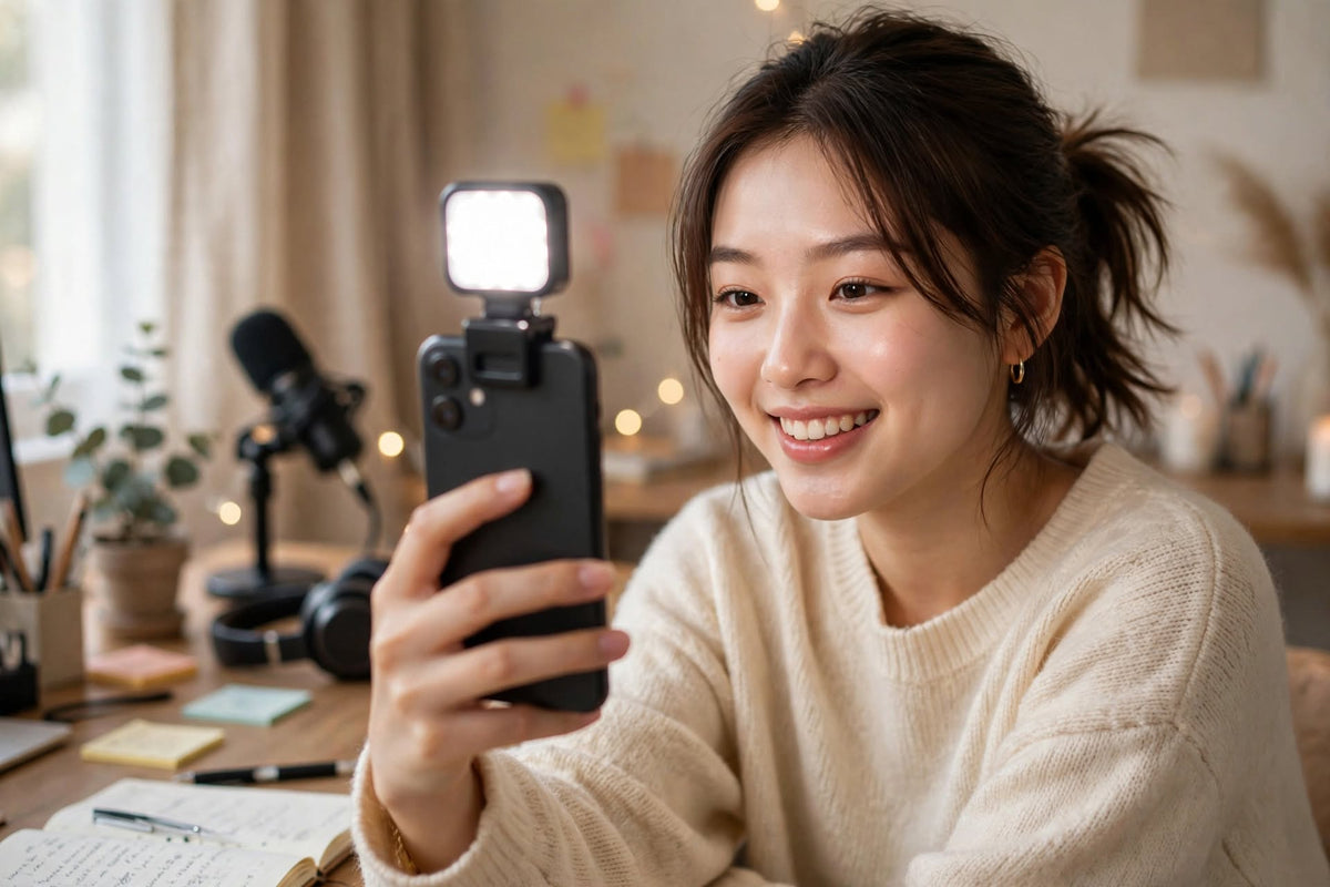 Mini LED Video Fill Light - girl selfie clip on phone lifestyle