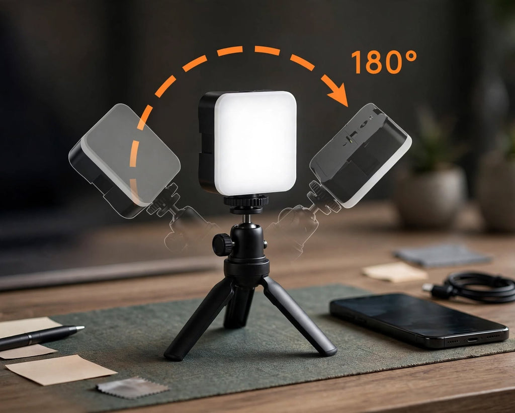 Mini LED Video Fill Light - 180 degree rotation mini tripod desk setup