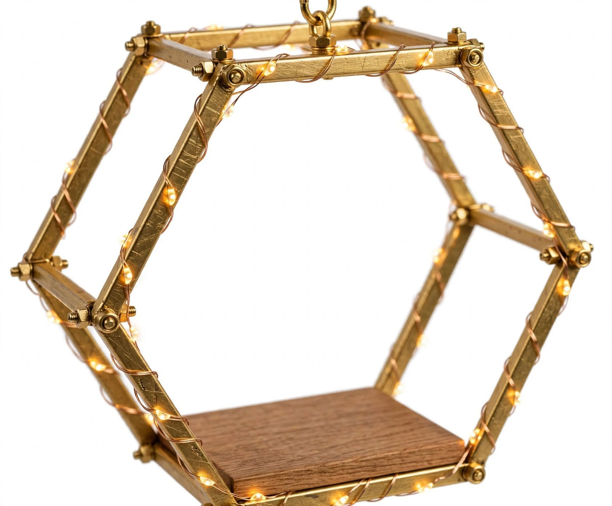 Gold Hexagon Wall Shelves with Fairy Lights