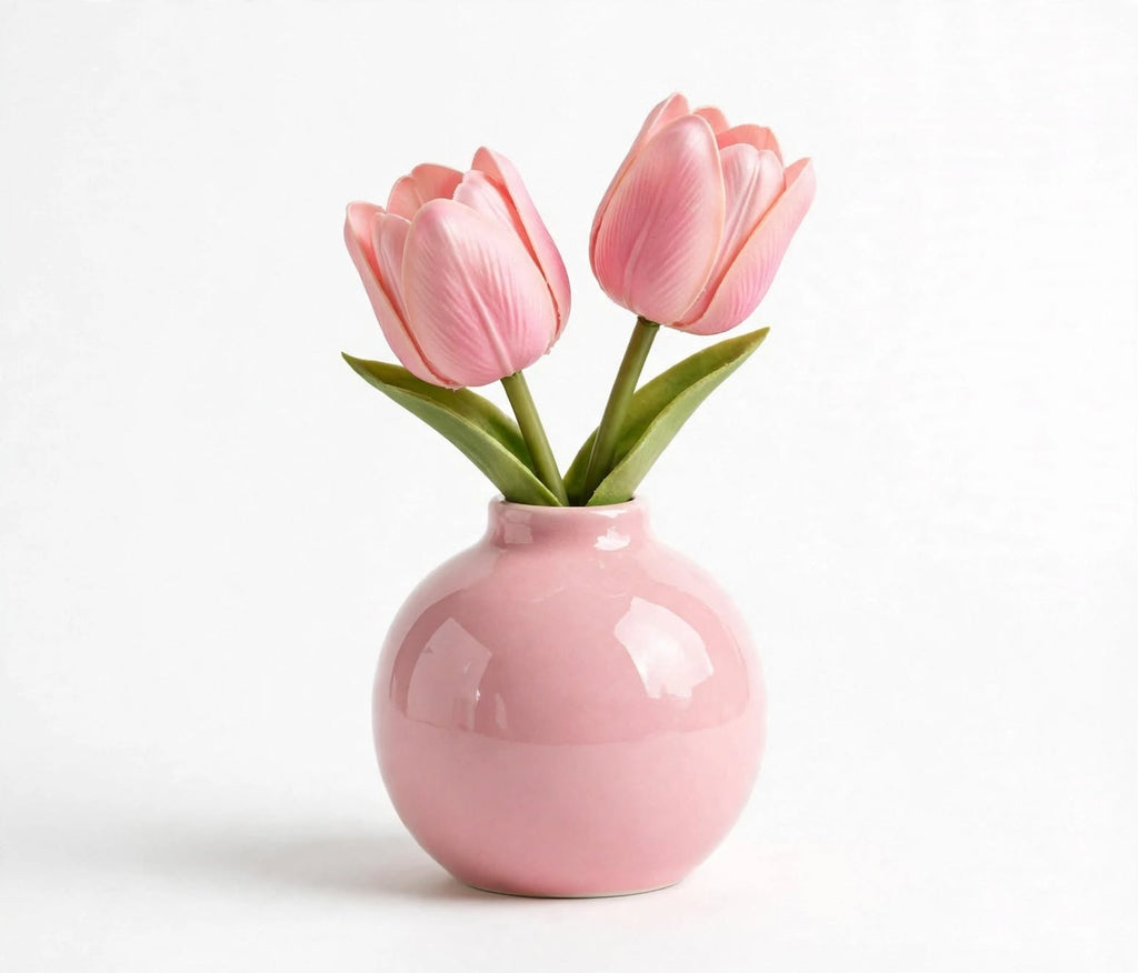 Pastel Mini Ceramic Vases with Faux Flowers – Set of 5