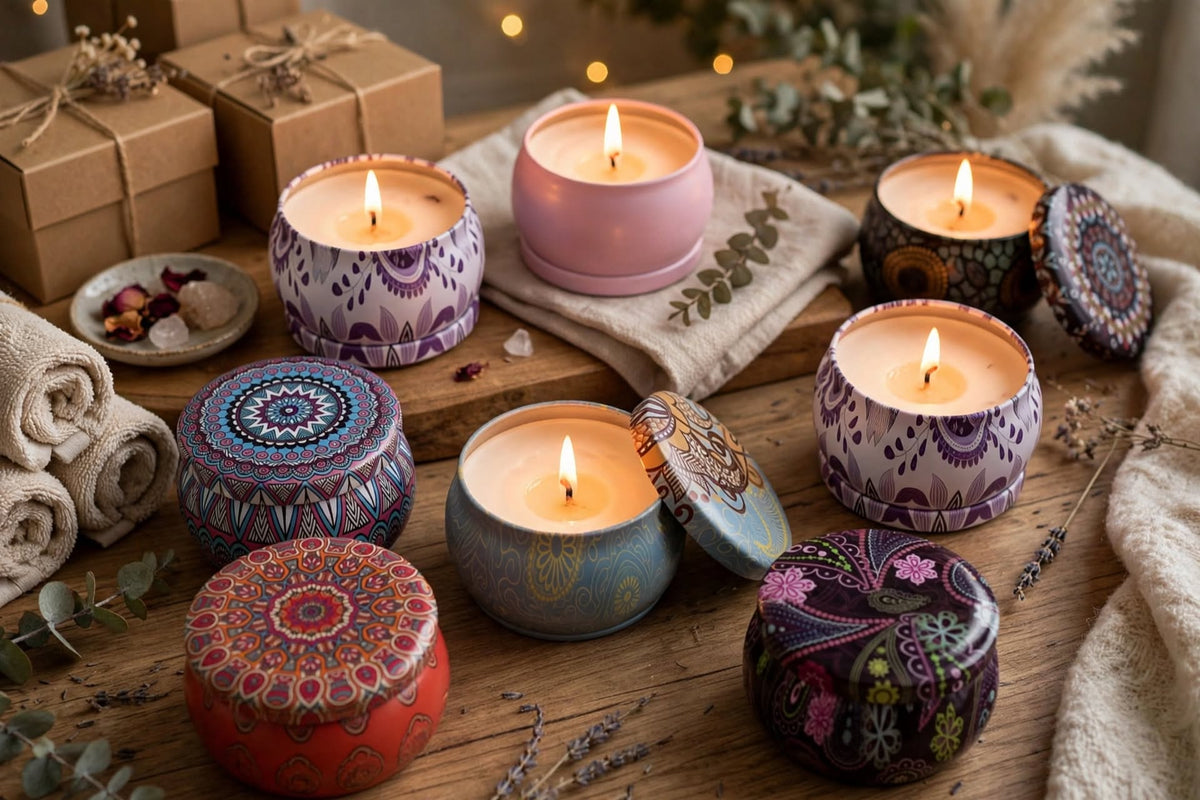 Scented Candle Tins with Dried Petals – Gift Set