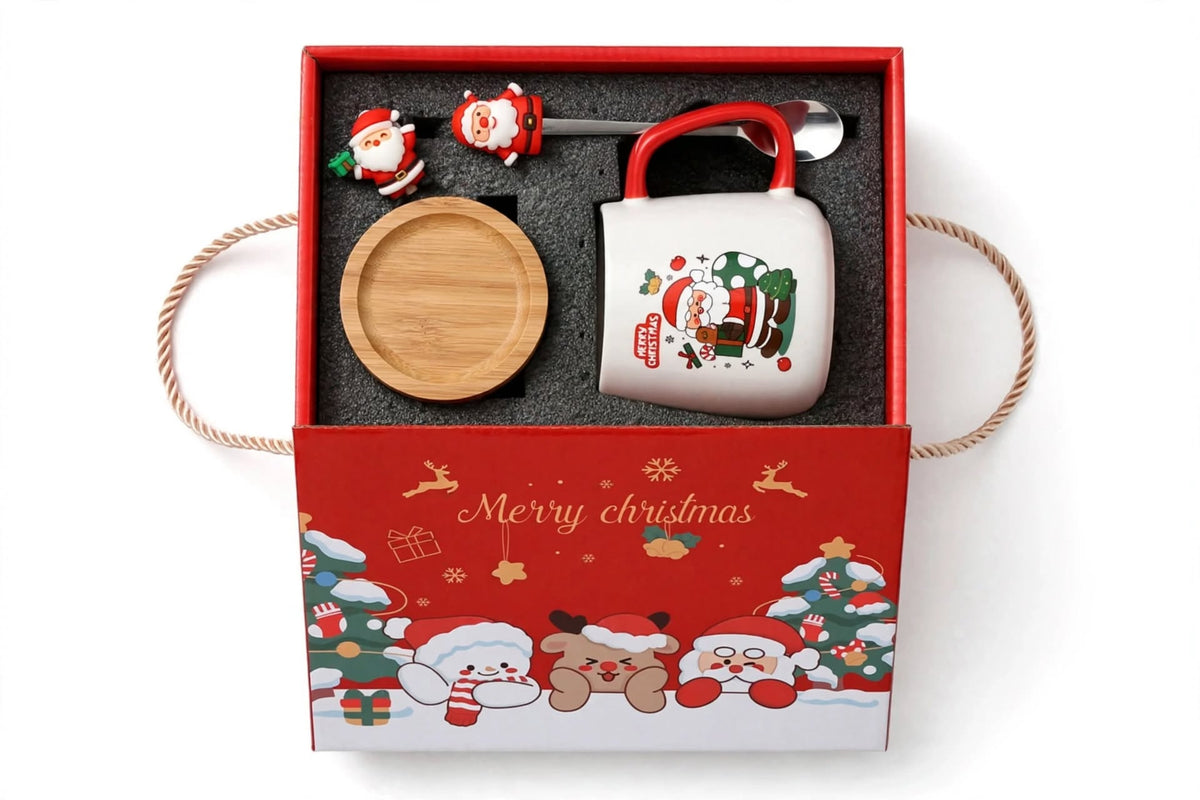 Santa Mug Gift Set with Wooden Lid & Spoon